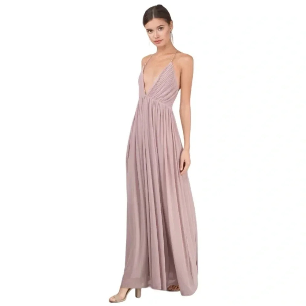 Tobi Mauve Plunging Maxi Dress NWT Fairycore Boho Wedding Guest Dress